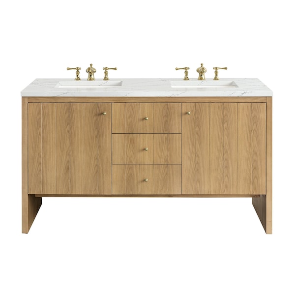 James Martin Vanities Hudson 60in Double Vanity, Light Natural Oak w/ 3 CM Ethereal Noctis Top 435-V60D-LNO-3ENC - main